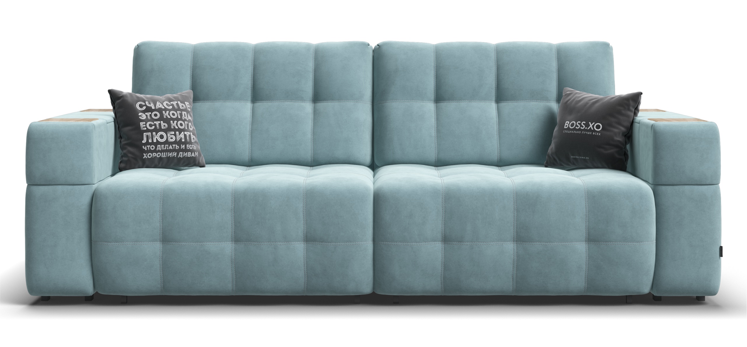 Диван Босс ХО Велюр Монолит аква / Снежная Сонома