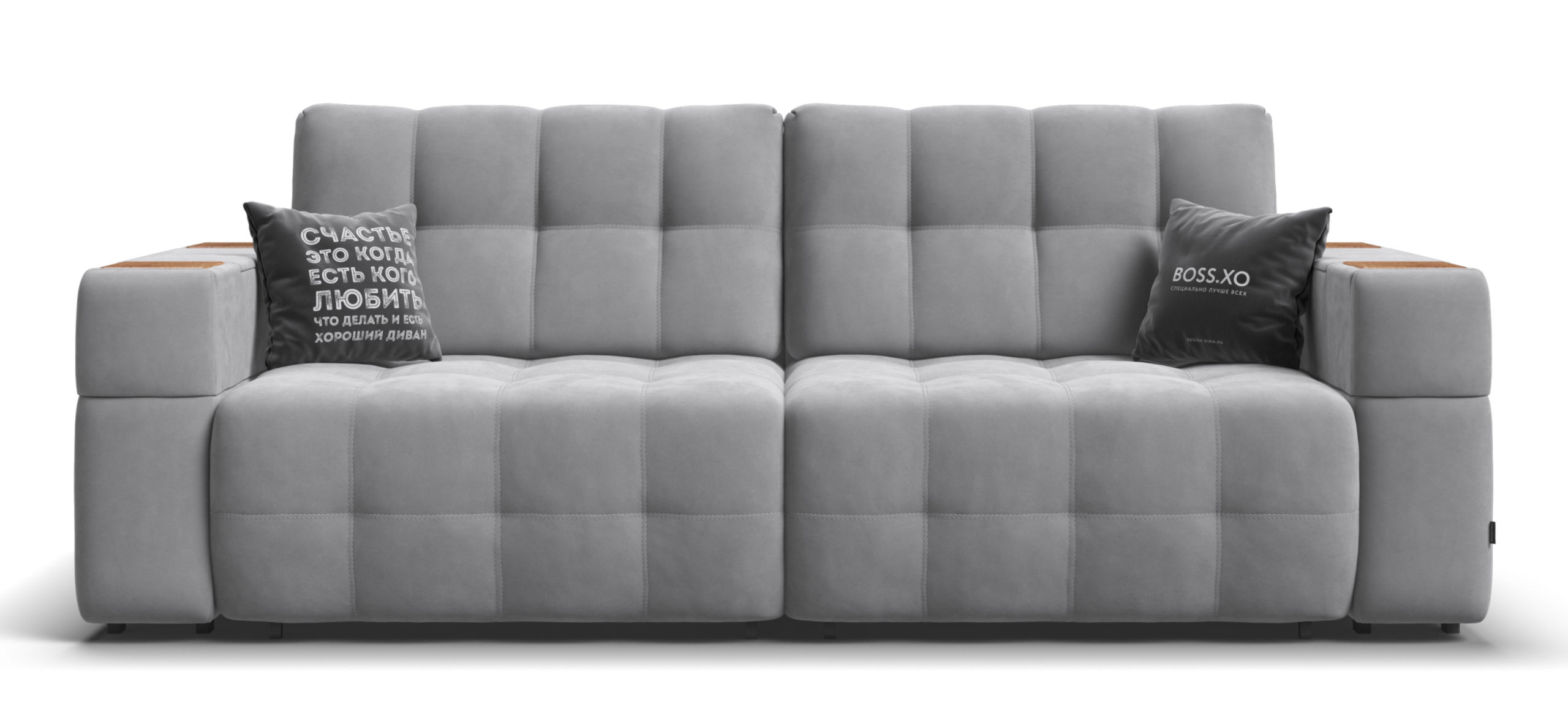 Диван Босс ХО Велюр Монолит сталь / Дымчатый Крафт