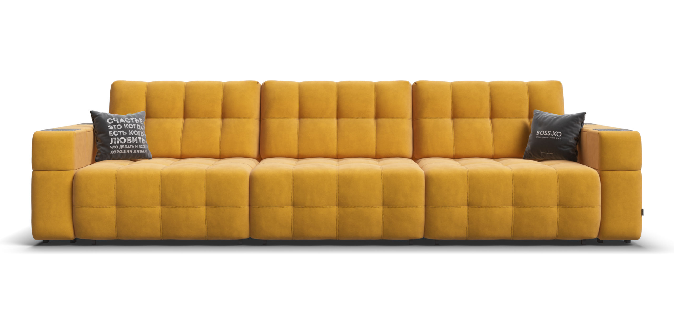 Диван Босс ХО Макс Велюр Монолит желтый / Камень