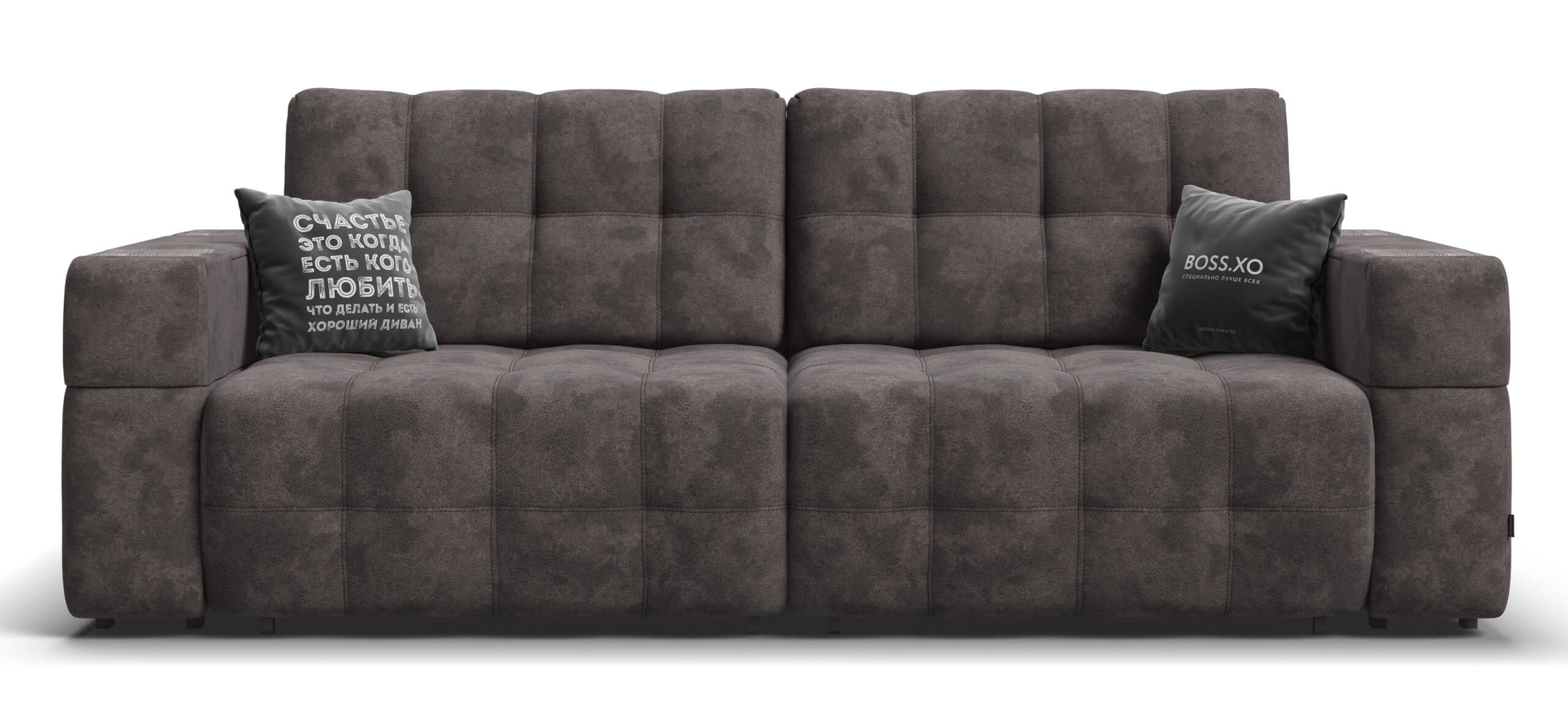 Диван Босс ХО Велюр Алькантара серый / Камень