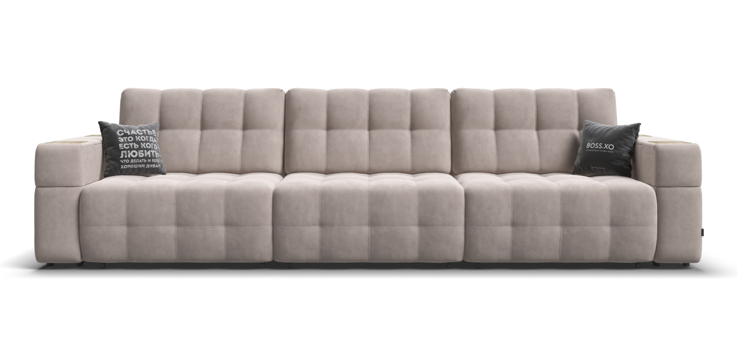 Диван Босс ХО Макс Велюр Монолит латте / Снежная Сонома