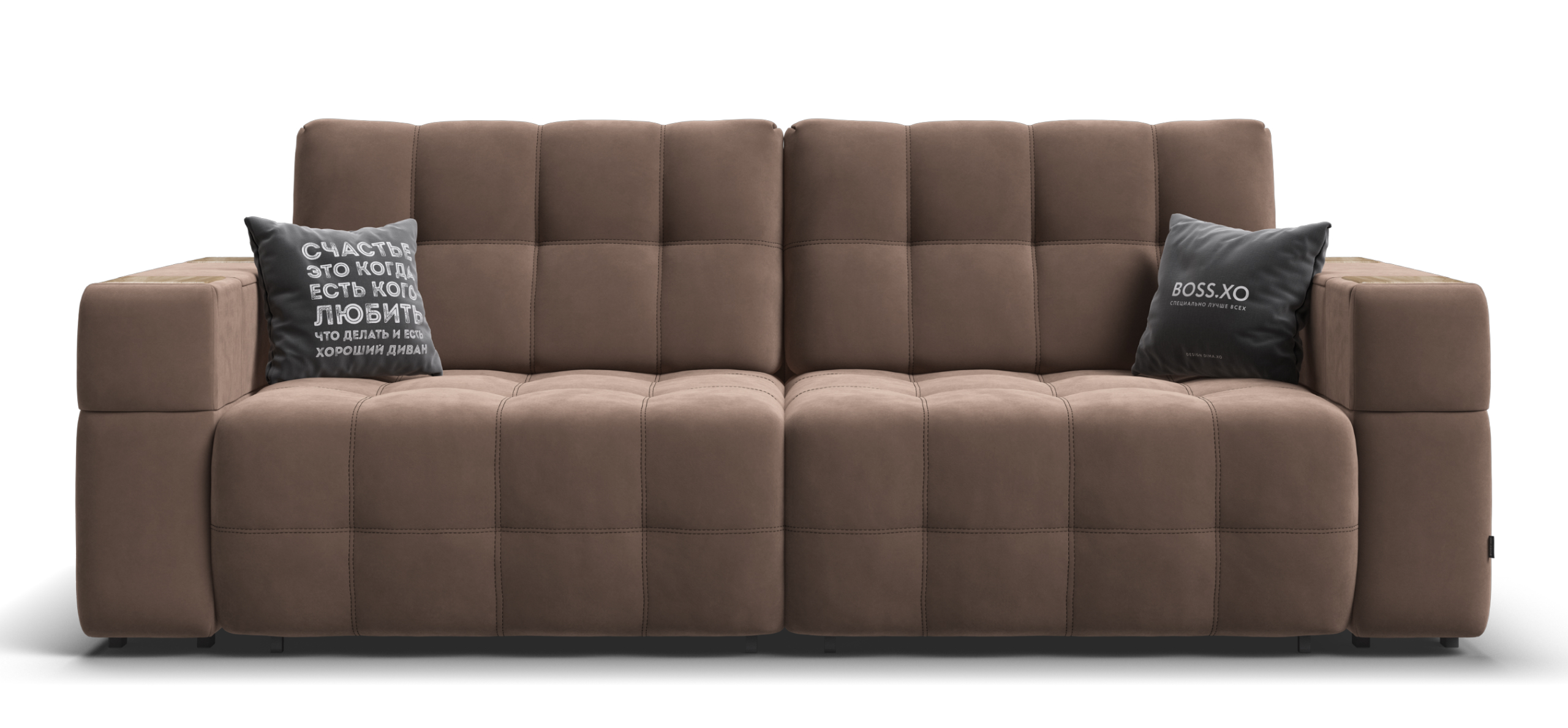 Диван Босс ХО Велюр Монолит мокко / Дымчатый Крафт