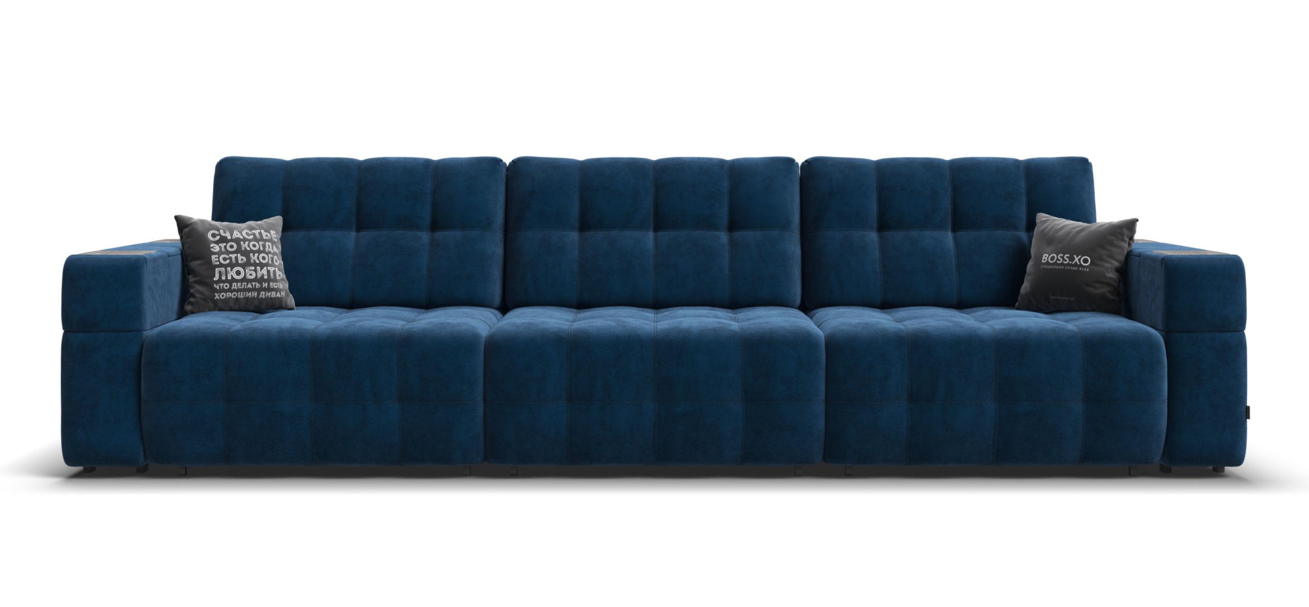 Диван Босс ХО Макс Велюр Монолит синий / Камень